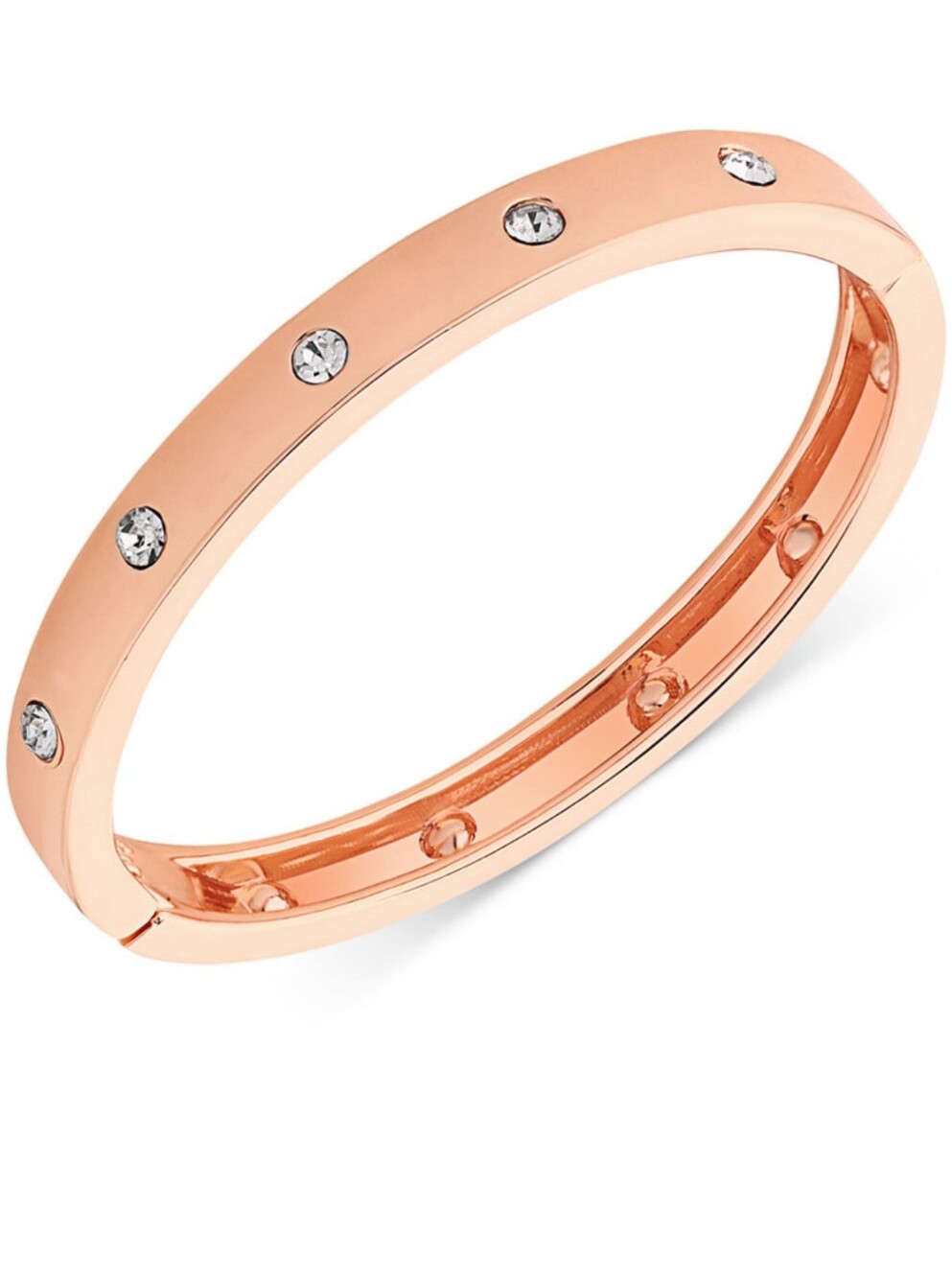 Rose Gold Crystal Accent Hinged Bangle Bracelet